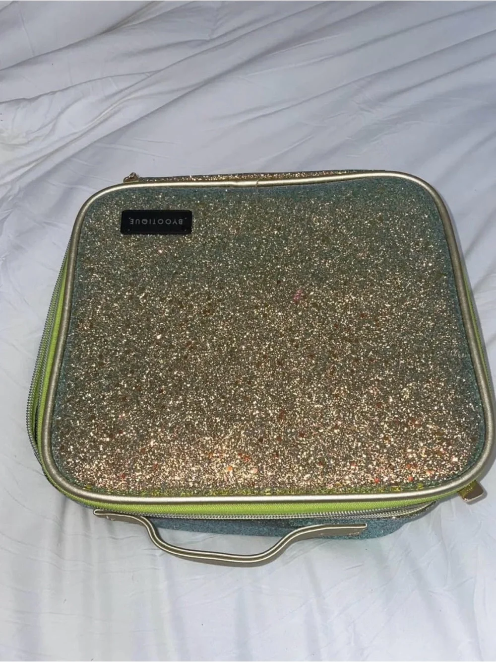 Green Sequin Glitter Cosmetic Train Case Byootique